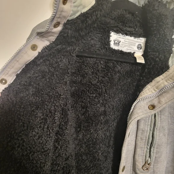 Diesel Co. Sherpa Lined Gray Mens Buttton Up Moto Trucker Jacket, L